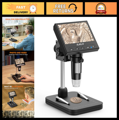 Digital Coin Microscope 1000x Magnification, 4.3'' LCD, 8 LED Lights, PC Compati