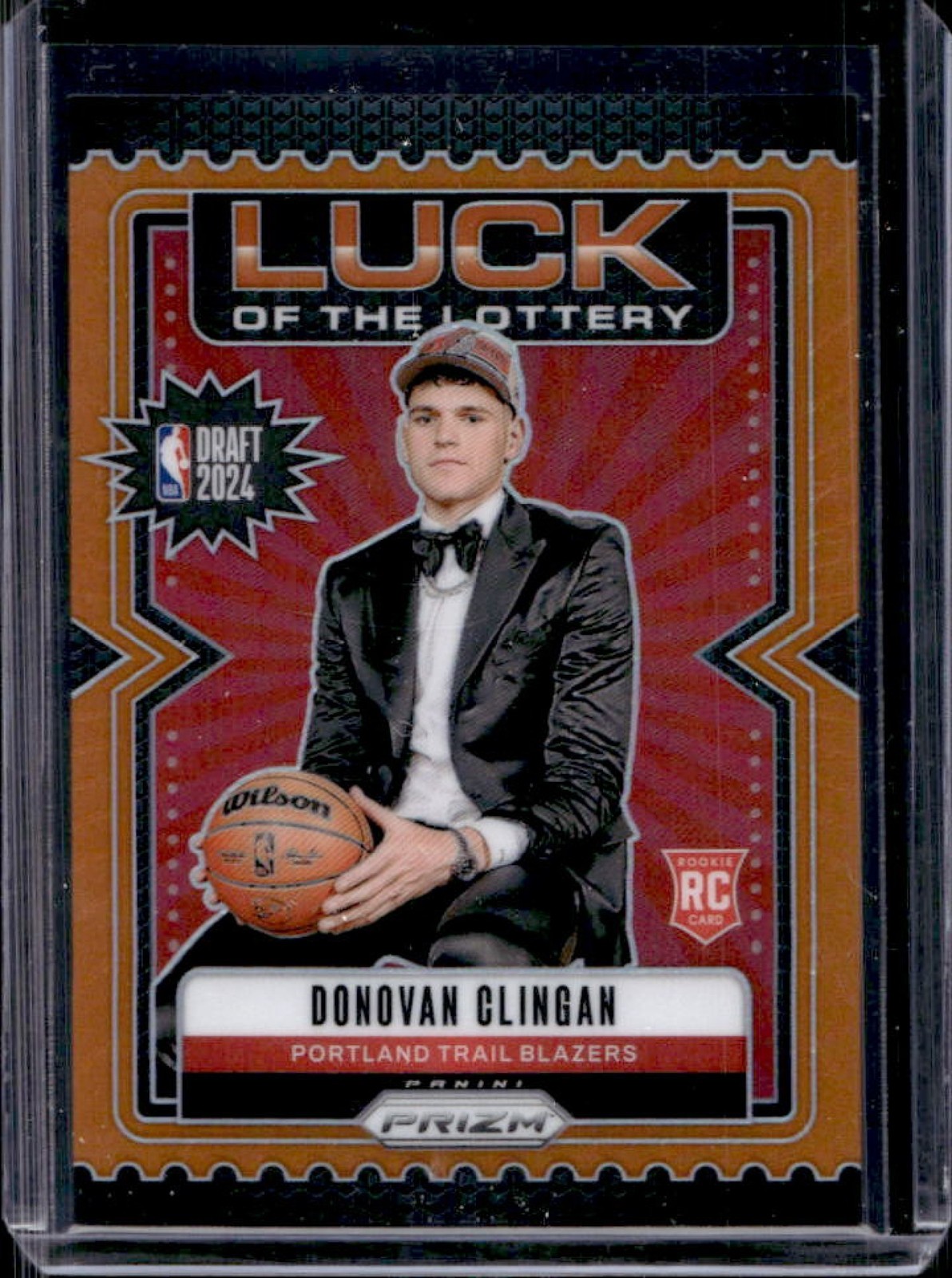 2024-25 Prizm Donovan Clingan Luck of the Lottery RC Orange #26/49 Trail Blazers