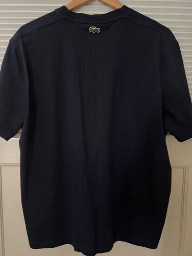 T-shirt Lacoste unisex uomo XL firma stampa cotone blu TH2739 51 166 nuova con etichetta - Foto 6 di 6