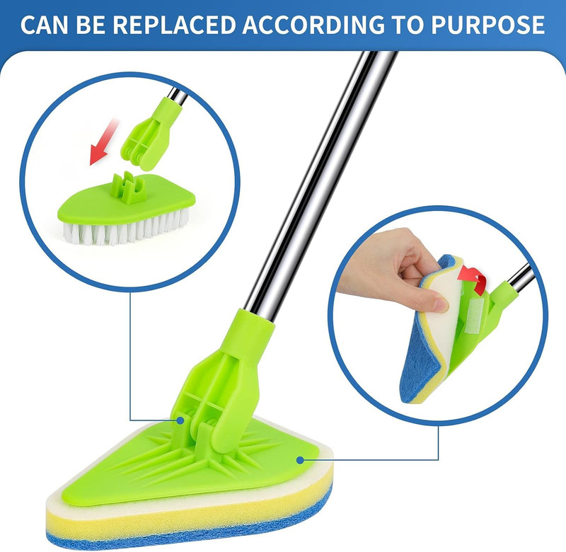 2 in 1 Scrub Cleaning Brush with 37” Long Extendable Handle,1 Stiff Bristle And