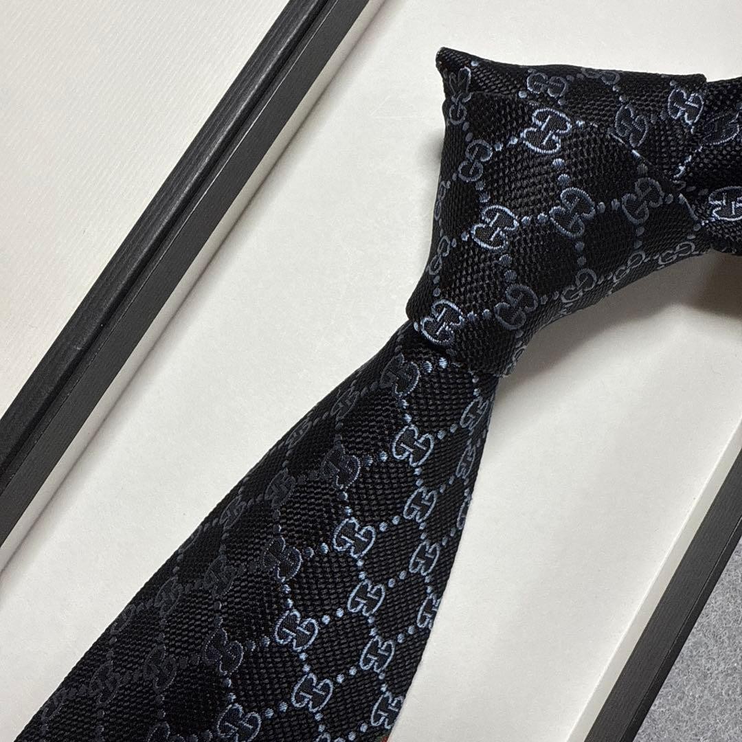 Gucci Necktie Black GG Pattern Interlocking G Sil… - image 7