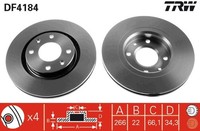 2X Bremsscheibe TRW DF4184 FüR Peugeot CitroËN Opel DS 208 Partner C2 Crossland