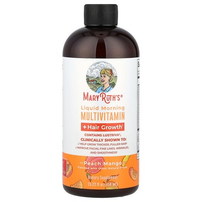 Liquid Morning Multivitamin + Hair Growth, Peach Mango, 15.22 fl oz (450 ml)