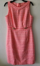 Tahari Levine Studio Coral Pink Dress Scoop Neck Lined Sz 8 Tweed Texture Lined
