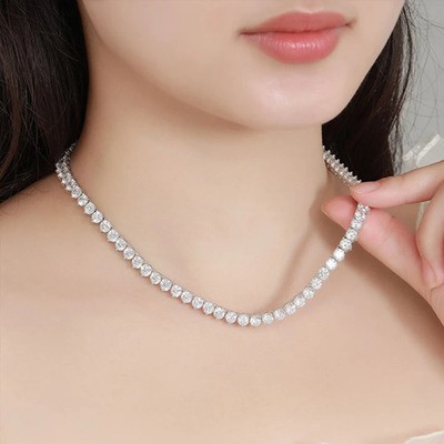 25Ct 5mm Round Cut Lab Created Diamond Tennis Necklace 14K White Gold Plated 19''