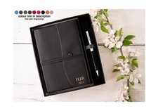 Capri A5 Italian Leather Journal Gift Set Obsidian, Free Pen Engraving!