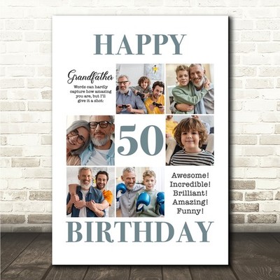Fotocollage 50. Geburtstag individuelles Geschenk für Opa 6-Fotodruck oder Leinwand