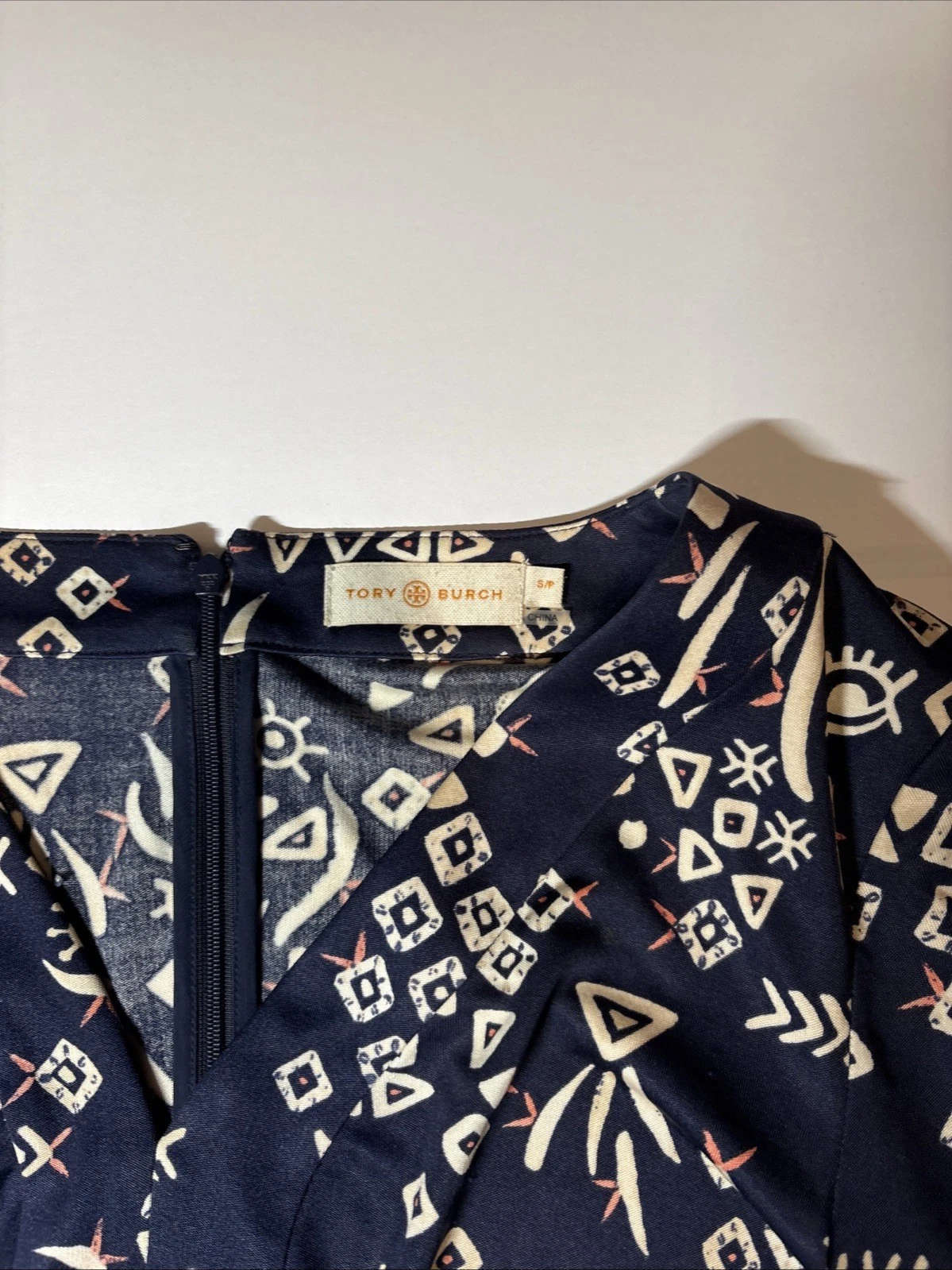 Abito tubino Tory Burch 100% seta blu navy multi stampa taglia S