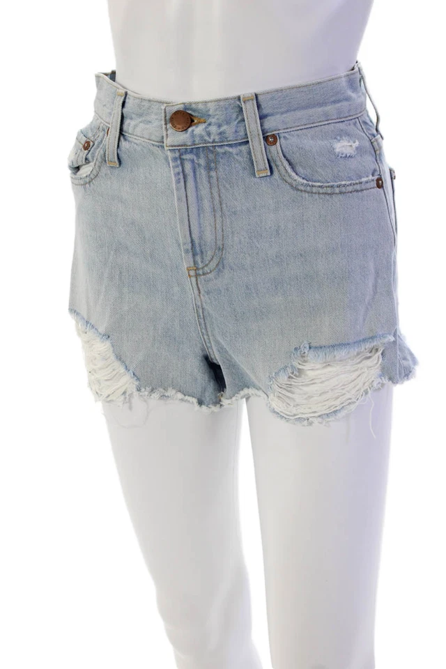 Shorts jeans feminino Alice + Olivia algodão com zíper botão angústia azul tamanho UE - Imagem 2 de 4