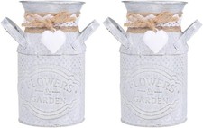 TOPBATHY 2 pack Farmhouse Milk Can Jug Vase Retro French Metal Pitcher Handle