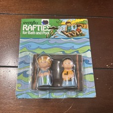 Evenflo Vintage Bath Tub Toy Rafties Log Raft Two Boy Characters Open At Bottom