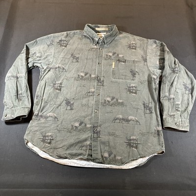 Columbia River Lodge Mens XL Elk All Over Print Shirt Button Down Topographical