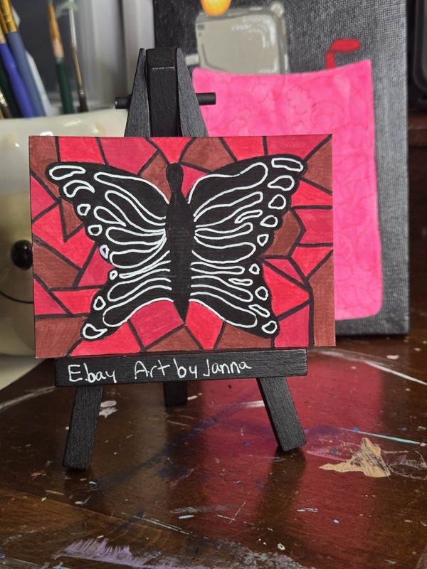 ACEO 2.5x3.5 original ArtbyJanna "Spread your wings" butterfly acrylic on paper 