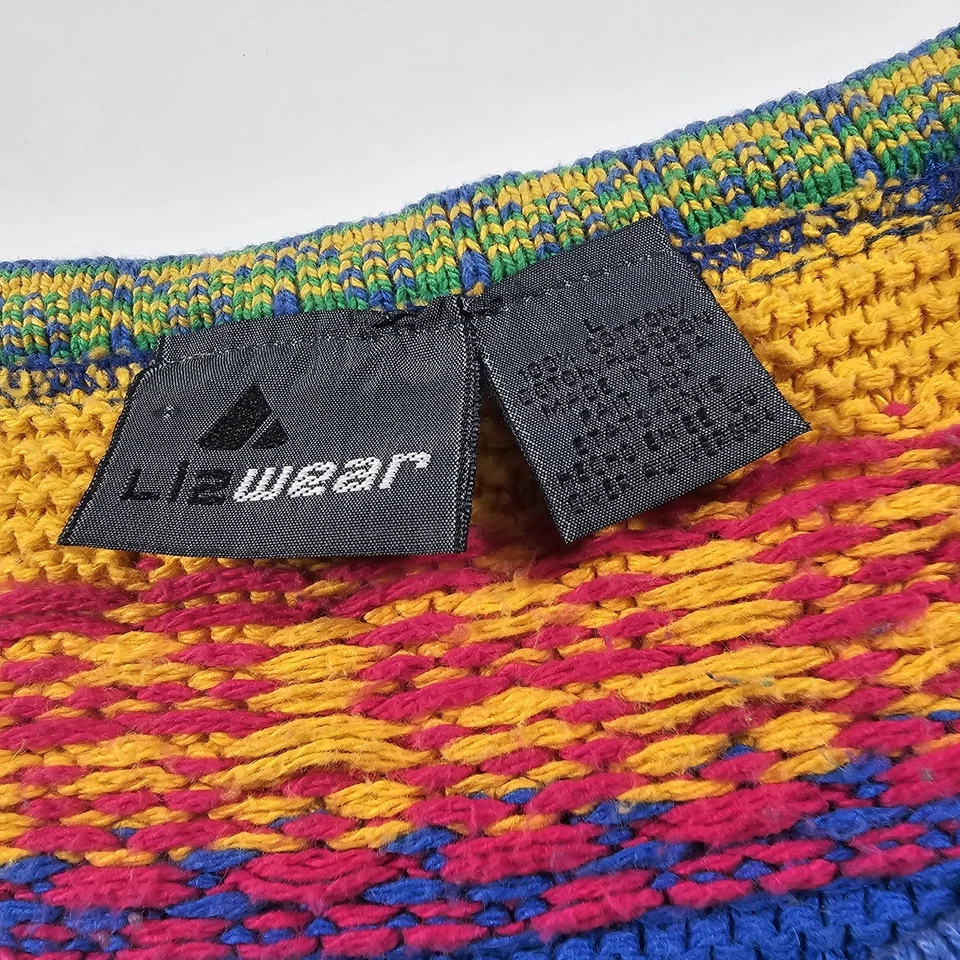 Suéter Vintage Lizwear Estilo Coogi Brillante Colorido Tejido Patrón Geométrico Grande Foto 4 de 4