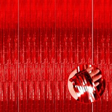4 Pack Red Foil Fringe Curtain Backdrop, 3.28Ft x 8.2Ft Metallic Tinsel Foil ...
