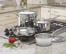 NEW Cusinart Chefs Classic Stainless Cookware 7 Piece Set Pots Pans Lid 77-7P1