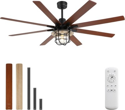 Sofucor 52Inch High CFN Farmhouse Ceiling Fan w/ Light & Remote Rustic Caged