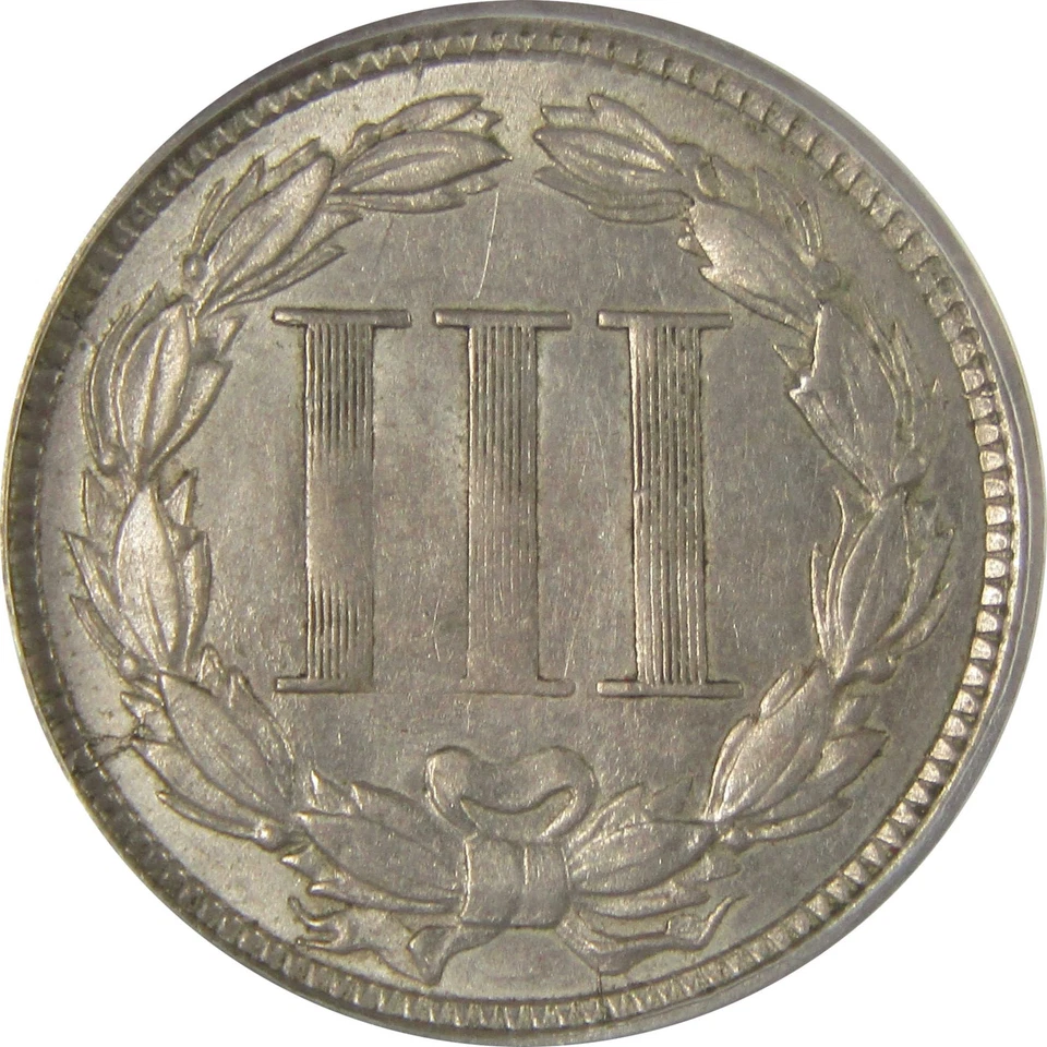 1867 Nickel Three Cent Piece AU 55 ANACS 3c Coin SKU:I22977 - Image 4 of 4