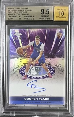2025 Topps Chrome Cooper Flagg Purple Refractor Auto 01/75 BGS 9.5 Auto 10