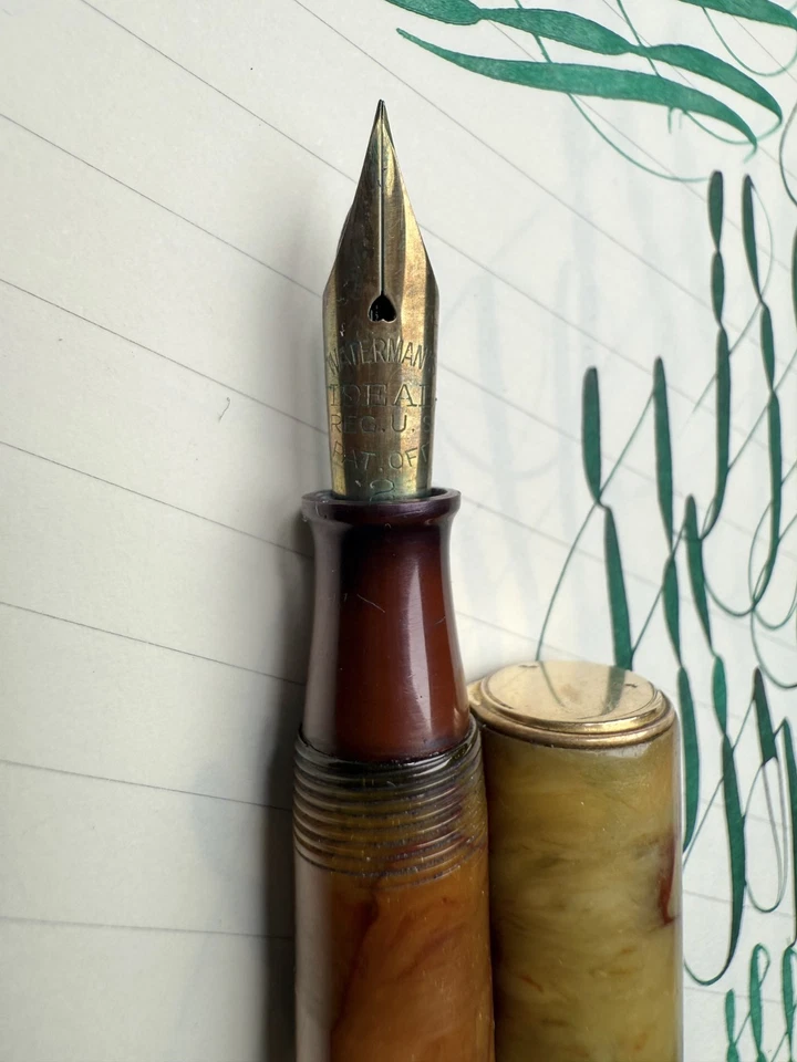 Waterman 大理石纹棕色/焦糖色 14K 金色长色调超级硬度(视频) — 第 4/4 张图片