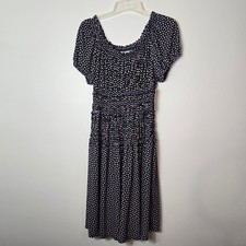 New Time and Tru Women Navy Floral Smocked Midi Dress Large 12-14 TT1736016300