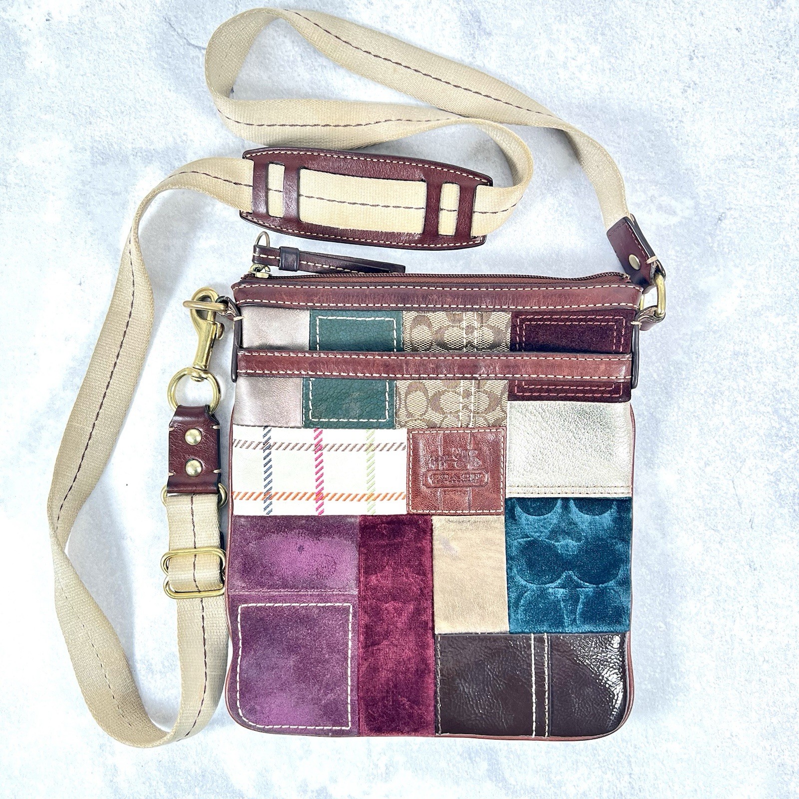 Coach Multicolored Patchwork Crossbody Suede Brow… - image 1