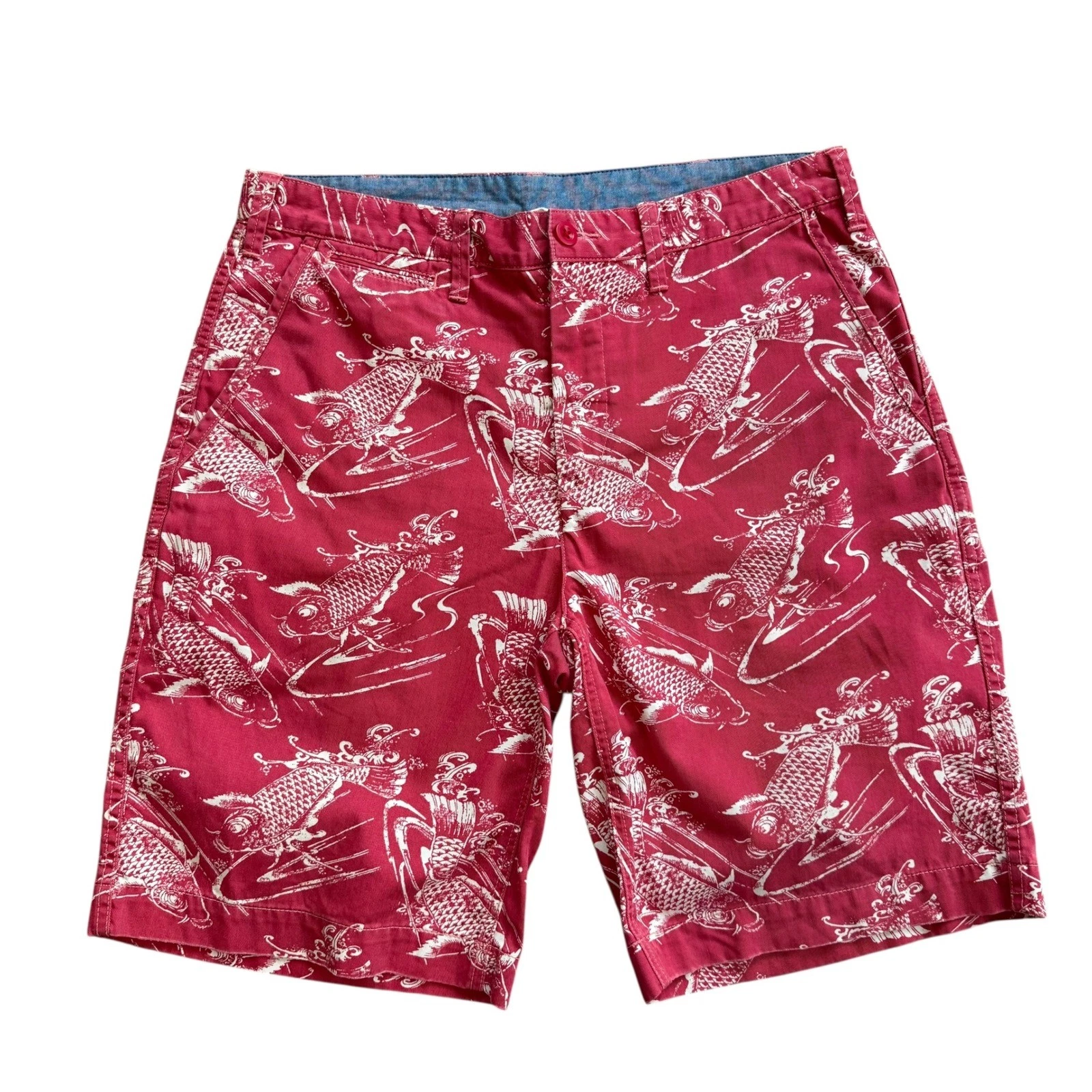 Polo Ralph Lauren Mens Koi Fish Print Shorts Red Relaxed Fit Chino Size 33