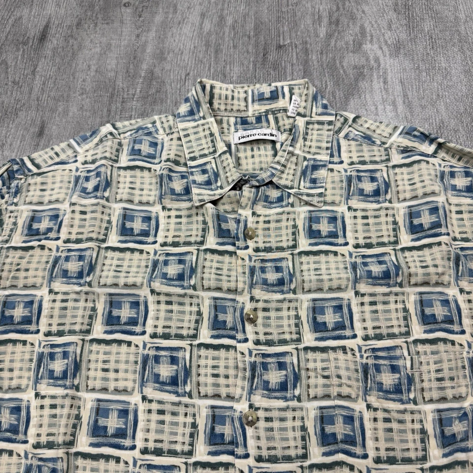 CAMISA DE COLECCIÓN AÑOS 90 ABSTRACTA GEOMÉTRICA PIERRE CARDIN 100% RAYÓN PARA HOMBRE ABOTONADA TALLA L Foto 2 de 4