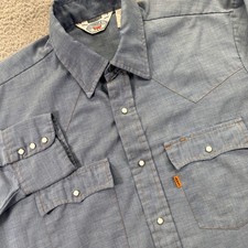 Vtg Levis Pearl Snap Western Denim Work Shirt Mens Large Orange Tab Long Sleeve