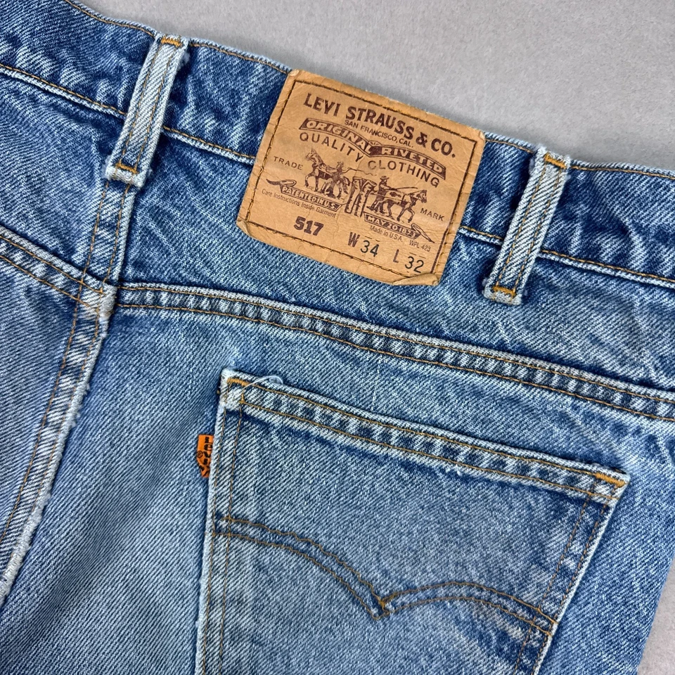 Jeans Levis 517 Vintage Hombre 32x32 Azul Años 90 Naranja Tab Bootcut Hecho en EE. UU. (Tag34x32) Foto 3 de 4