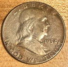 1952 Franklin Silver Half Dollar -Philadelphia -Circulated -No Issues - 90% Ag