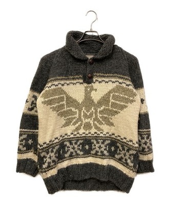CREATION CUBE Creation Cube / Henley Neck Cowichan Sweater Size: M Men Gray