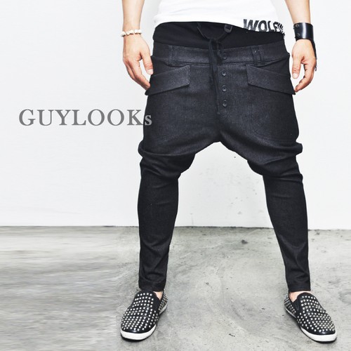 Hipsters Double-layered Mens Drop Crotch Low Baggy Jersey Band Pants By Guylook - Picture 6 of 11