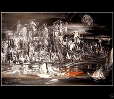 NYCITY B/W  PAINTING  IMPRESSIONIST CANVAS ORIGINAL OIL CANVAS  WALL ART CANADA