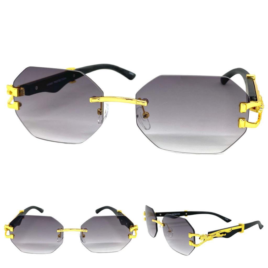 NEW Retro Oversized Sunglasses | Black & Gold | Semi Rimless - Light Tint Lenses Black/Gold Wide Oversized Grandpa Tinted Sunglasses with  main image 3