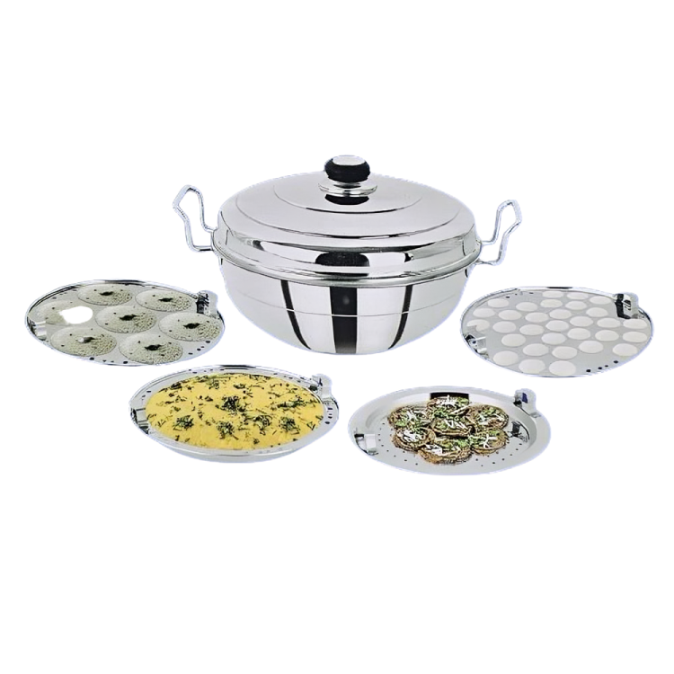 Dhokla Patra Kadai Idli Momo Plate 7pcs Stainless Steel 5 in 1 Multi Purpose