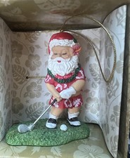 Vtg Hawaiian GOLFING SANTA CHRISTMAS ORNAMENT Aloha Shirt Lei NIB