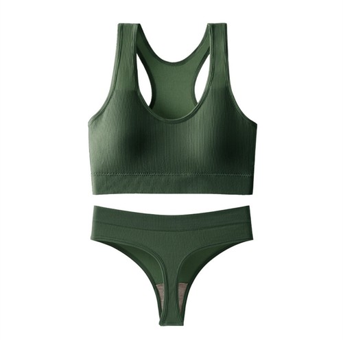 Damen-Unterwäsche-Set nahtlos gerippt hochtaillierte Slips Unterhose mit Sport-BH - Bild 10 von 68