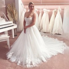 Spaghetti Straps Wedding Dresses Sequins Lace Crystals Long Train Bridal Gowns