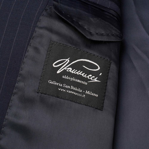 VANNUCCI Milano Navy Blue Pinstripe Super 120's Wool Suit EU 54 NEW US 44 - Picture 8 of 12