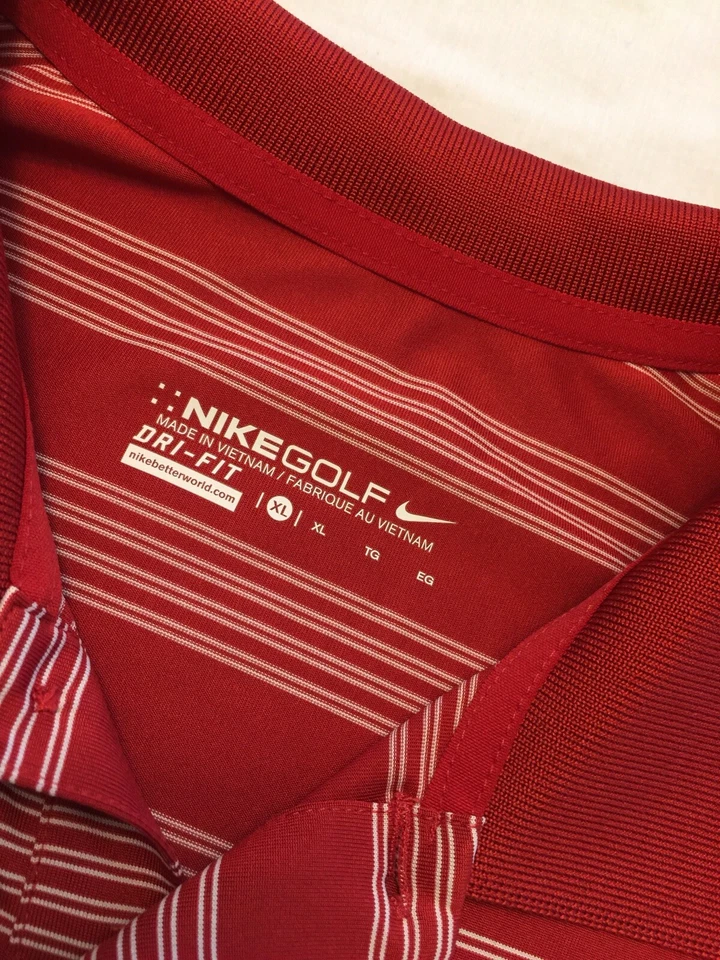 Men's Nike Golf Dri Fit Polo Shirt Short Sleeve S/S Red White XL Stripe 632239 - Image 4 of 4