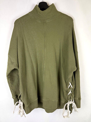 Free People Moss Green Side Ties So Plush Oversized Sweatshirt Pullover X-Small