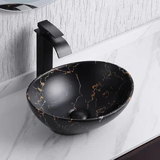 16'' X 13.2'' Matte Black Oval Vessel Sink with Pop up Drain,Bathroom Vessel Sin