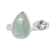 Natural Aquamarine  Blue Topaz 925 Sterling Silver Ring Jewelry s.6 CR73721