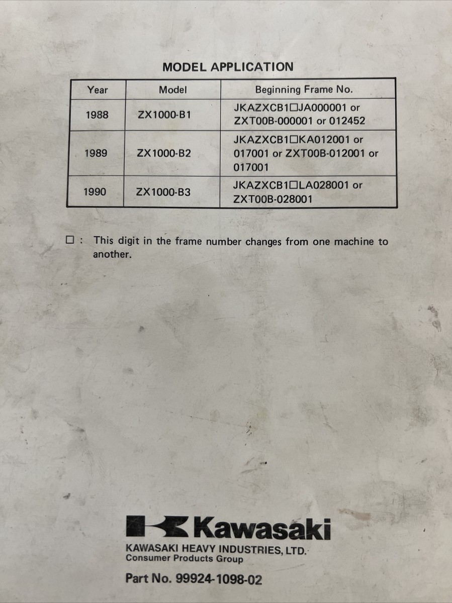 1988-1990 Kawasaki Ninja ZX-10 99924-1098-02 | eBay