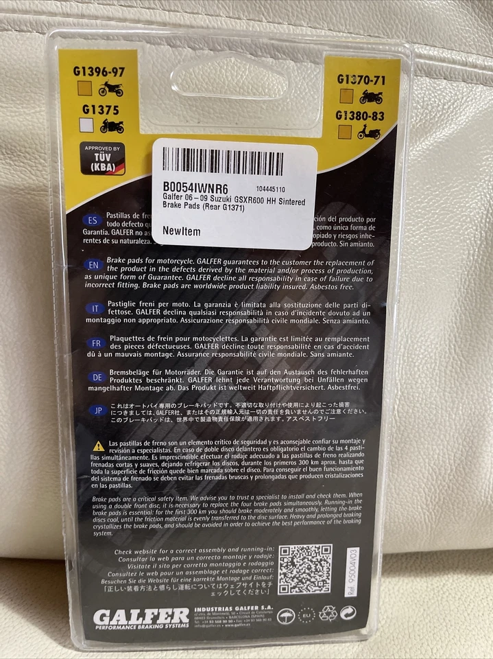 Sintered Compound Rear Brake Pads Galfer FD359G1371 Select Suzuki Models - Image 2 of 4