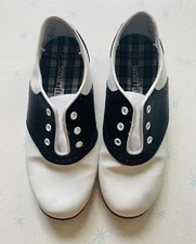 Smart Fit Youth Girls Sz 1.5 Saddle Oxford Black White Tie Shoe Sock Up 60s Look
