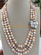 3 Row 8-9mm Baroque multicolor Freshwater Pea...