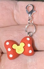 Red Minnie Mouse Bow Charm Zipper Pull Keychain Add On Clip