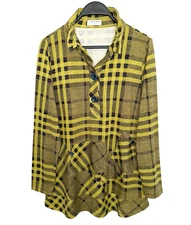 TERRA SJ APPAREL Size Medium Tunic Top Plaid Yellow Long Sleeve Lagenlook Artsy